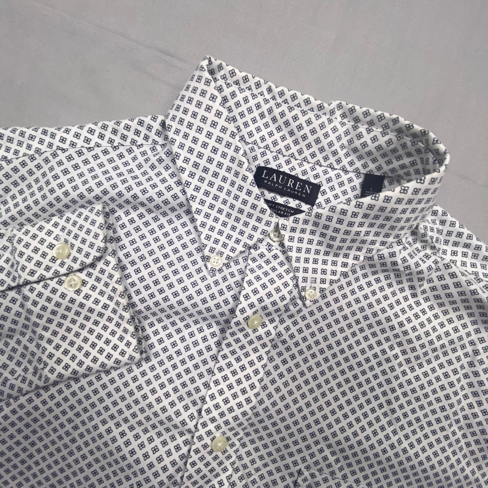 Lauren Ralph Lauren Mens Large Soft Stretch Button‎ Shirt Geometric OKEO-TEX